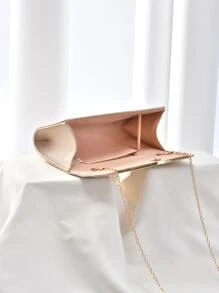 Minimalist Flap Square Bag Metal Decor Small For Party, Fashionable Clutch Bags For Woman - Champagne - View 4