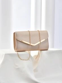 Minimalist Flap Square Bag Metal Decor Small For Party, Fashionable Clutch Bags For Woman - Champagne - View 6