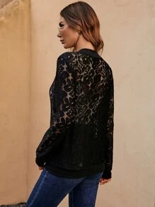 SHEIN Clasi Zip Up Lace Bomber Jacket In Fall/Winter