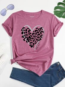 SHEIN Essnce Heart And Slogan Graphic Tee - Dusty Pink - View 1
