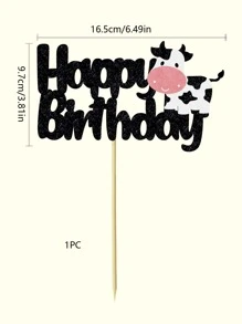 1pc Cow & Slogan Graphic Cake Topper, Paper Cake Top Decoration For Birthday Party,Christmas - Multicolor - View 2