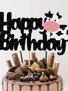 1pc Cow & Slogan Graphic Cake Topper, Paper Cake Top Decoration For Birthday Party,Christmas - Multicolor - View 3