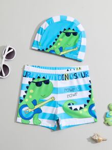 Toddler Boys Cartoon Graphic Swim Shorts With Swim Cap - Multicolor - View 1