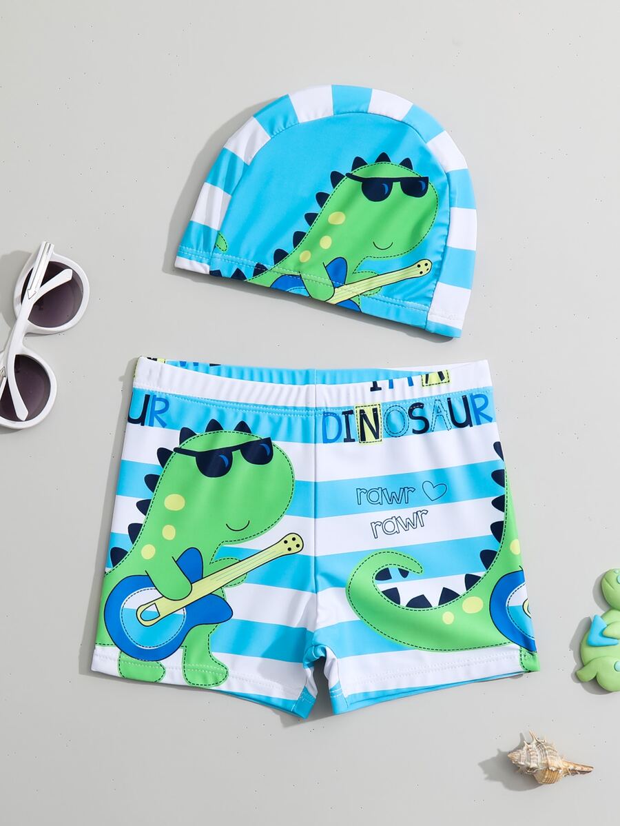 Toddler Boys Cartoon Graphic Swim Shorts With Swim Cap - Multicolor - View 1