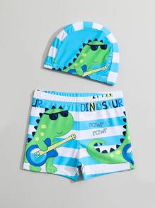 Toddler Boys Cartoon Graphic Swim Shorts With Swim Cap - Multicolor - View 3