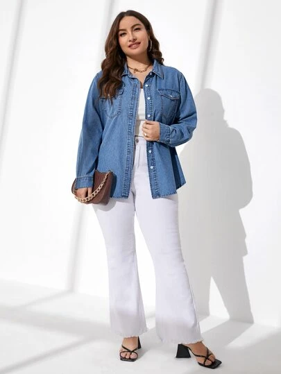 EMERY ROSE Plus Flap Pocket Denim Shirt