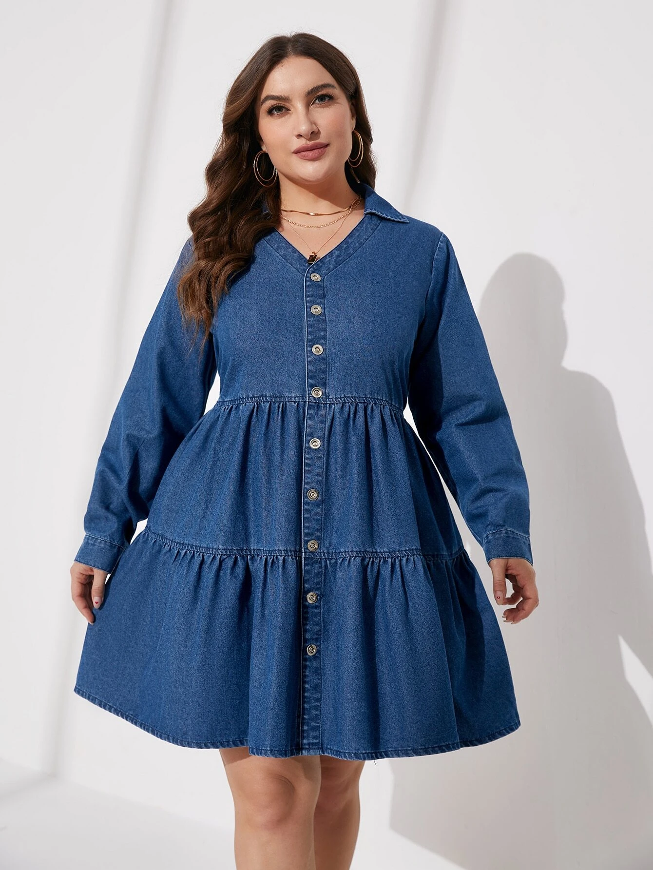 Plus size 2024 denim skater dress