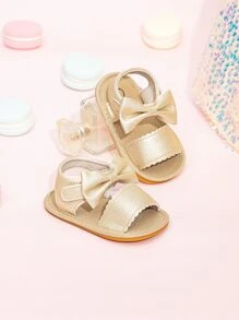 Sandal quai mắt cá chân đính nơ kim loại cho trẻ sơ sinh, Sandal mùa hè quyến rũ - Vàng - Xem 1