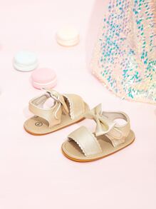 Sandal quai mắt cá chân đính nơ kim loại cho trẻ sơ sinh, Sandal mùa hè quyến rũ - Vàng - Xem 2
