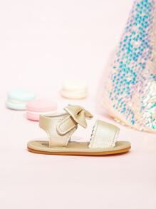 Sandal quai mắt cá chân đính nơ kim loại cho trẻ sơ sinh, Sandal mùa hè quyến rũ - Vàng - Xem 3