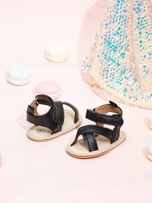 嬰兒交叉透氣鏤空踝帶時尚黑色涼鞋