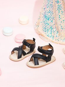 嬰兒交叉透氣鏤空踝帶時尚黑色涼鞋