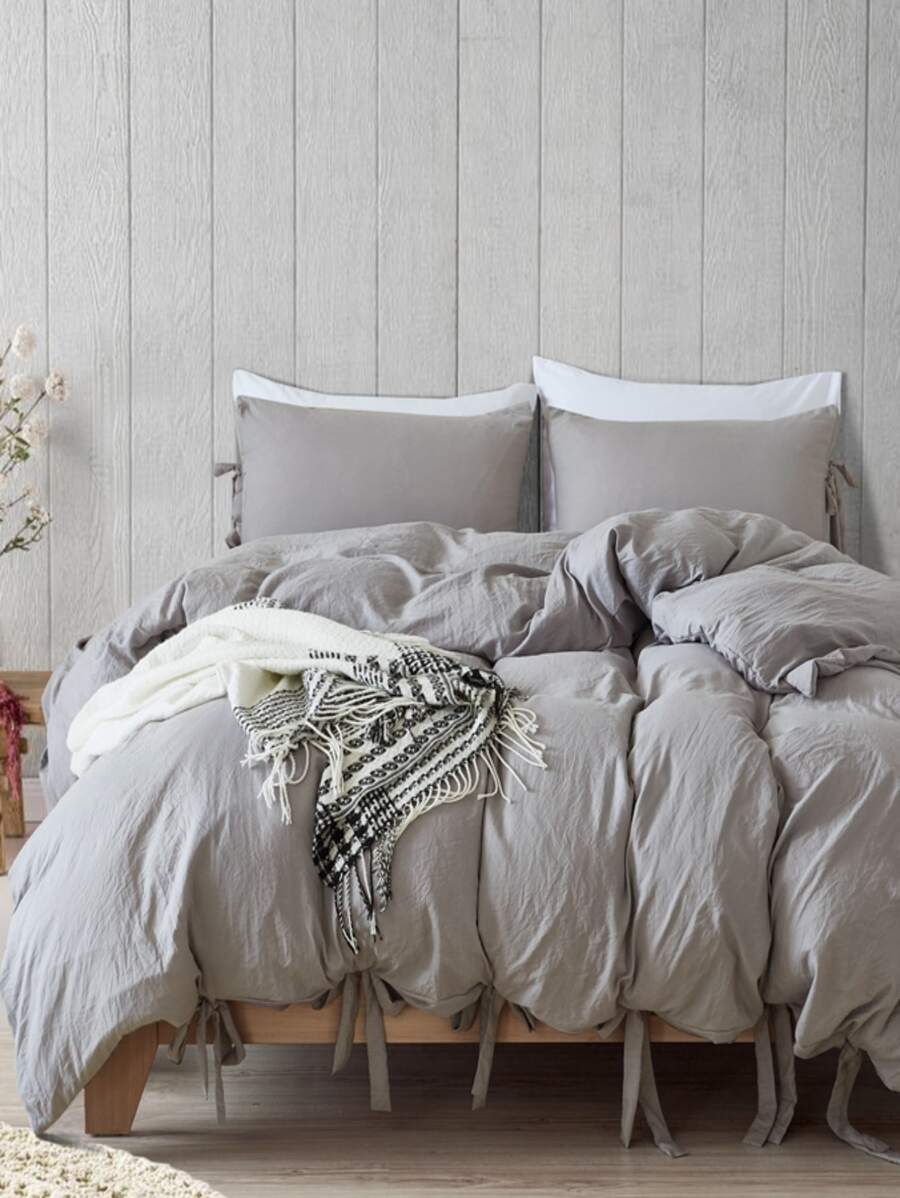 3入組/套灰色被套（1入組被套2入組枕套）家居簡約床上用品套裝 - 灰色 - 查看 1