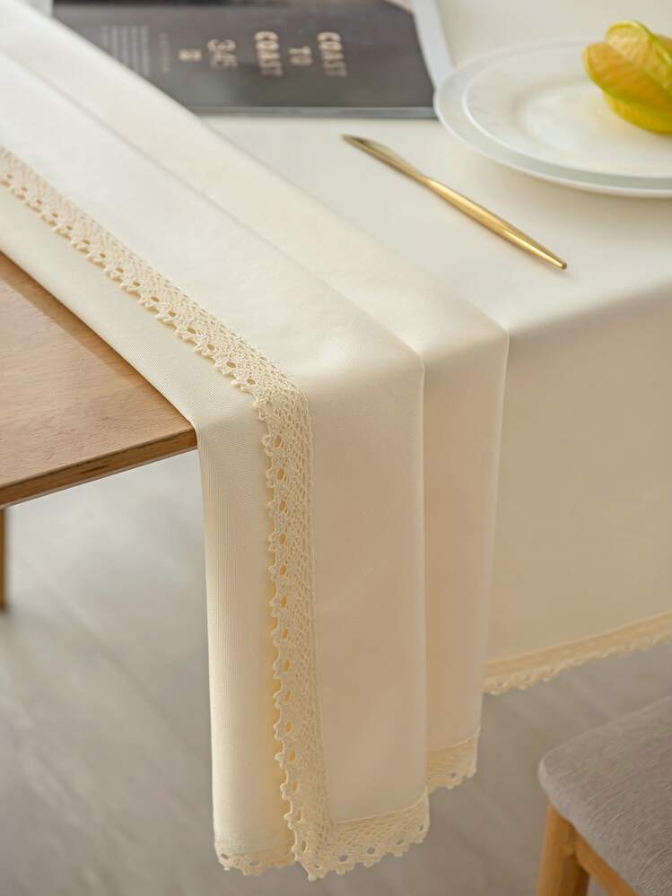 1pc Waterproof & Oilproof Tpu Coated Tablecloth, Solid Color Dining Table/Desk/Coffee Table/Cloth Art Table Cover - Beige - View 6