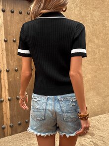 Top unido en contraste tejido de canalé