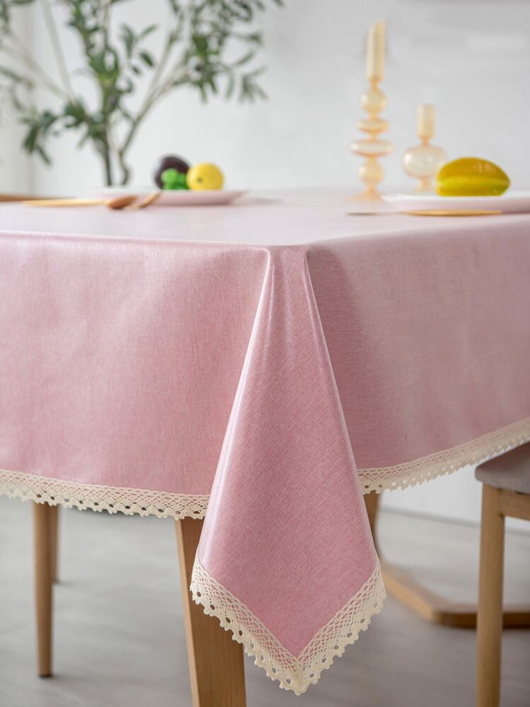 1 Khăn Trải Bàn Viền Ren, Polyester Chống Thấm Nước Trang Trí Bàn Cho Gia Đình - Hồng - Xem 5