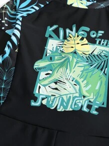 Toddler Boys Tropical Print High Neck One Piece Swimsuit - Black - View 5