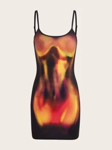 SHEIN ICON Body Heat Map Print Cami Bodycon Dress - Black - View 1