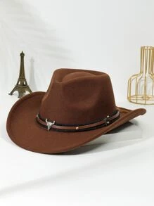 1 pièce Chapeau de cow-boy unisexe décoré d'une tête de bétail, chapeau de style boho cowboy/cowgirl Fedora pour fête et Halloween