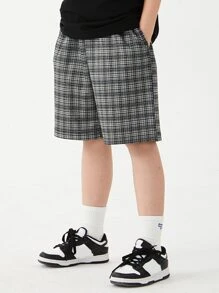 男孩格紋彈性腰帶短褲