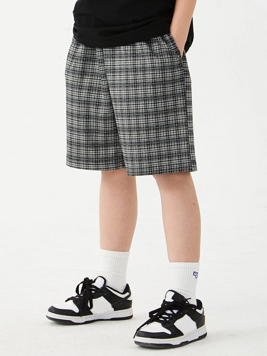 男孩格紋彈性腰帶短褲