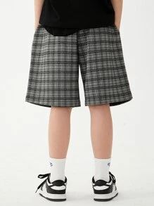男孩格紋彈性腰帶短褲