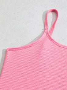 Young Girl Solid One Piece Swimsuit - Pink - View 3