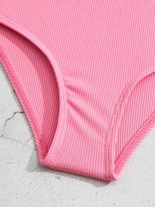 Young Girl Solid One Piece Swimsuit - Pink - View 4