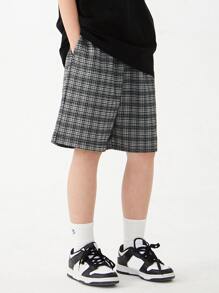 男孩格紋彈性腰帶短褲