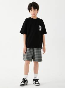 男大童格紋百慕大短褲鬆動闊腿短褲適合夏天