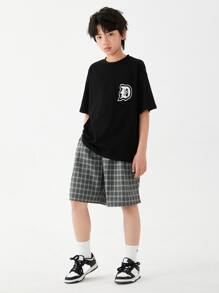 男大童格紋百慕大短褲鬆動闊腿短褲適合夏天