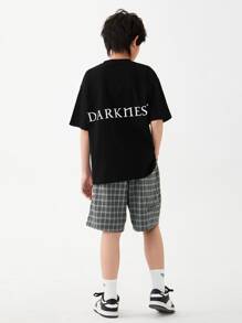 男大童格紋百慕大短褲鬆動闊腿短褲適合夏天