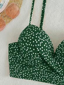 Top tankini con estampado de lunares push up - Verde Oscuro - Ver 4