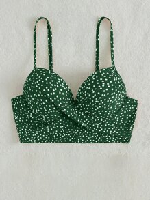 Top tankini con estampado de lunares push up - Verde Oscuro - Ver 5