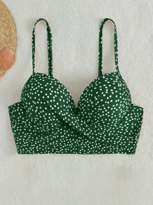 Top tankini con estampado de lunares push up - Verde Oscuro - Ver 6