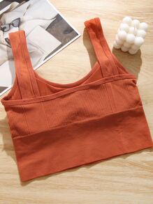 FINETOO 素色條紋針織無鋼圈文胸 - 橘色 - 查看 2