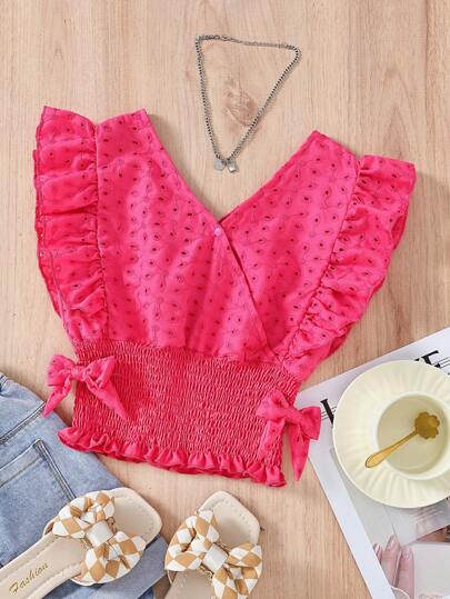 Niñas Blusa de manga mariposa con fruncido con lazo lateral schiffy