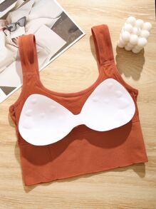 FINETOO 素色條紋針織無鋼圈文胸 - 橘色 - 查看 4