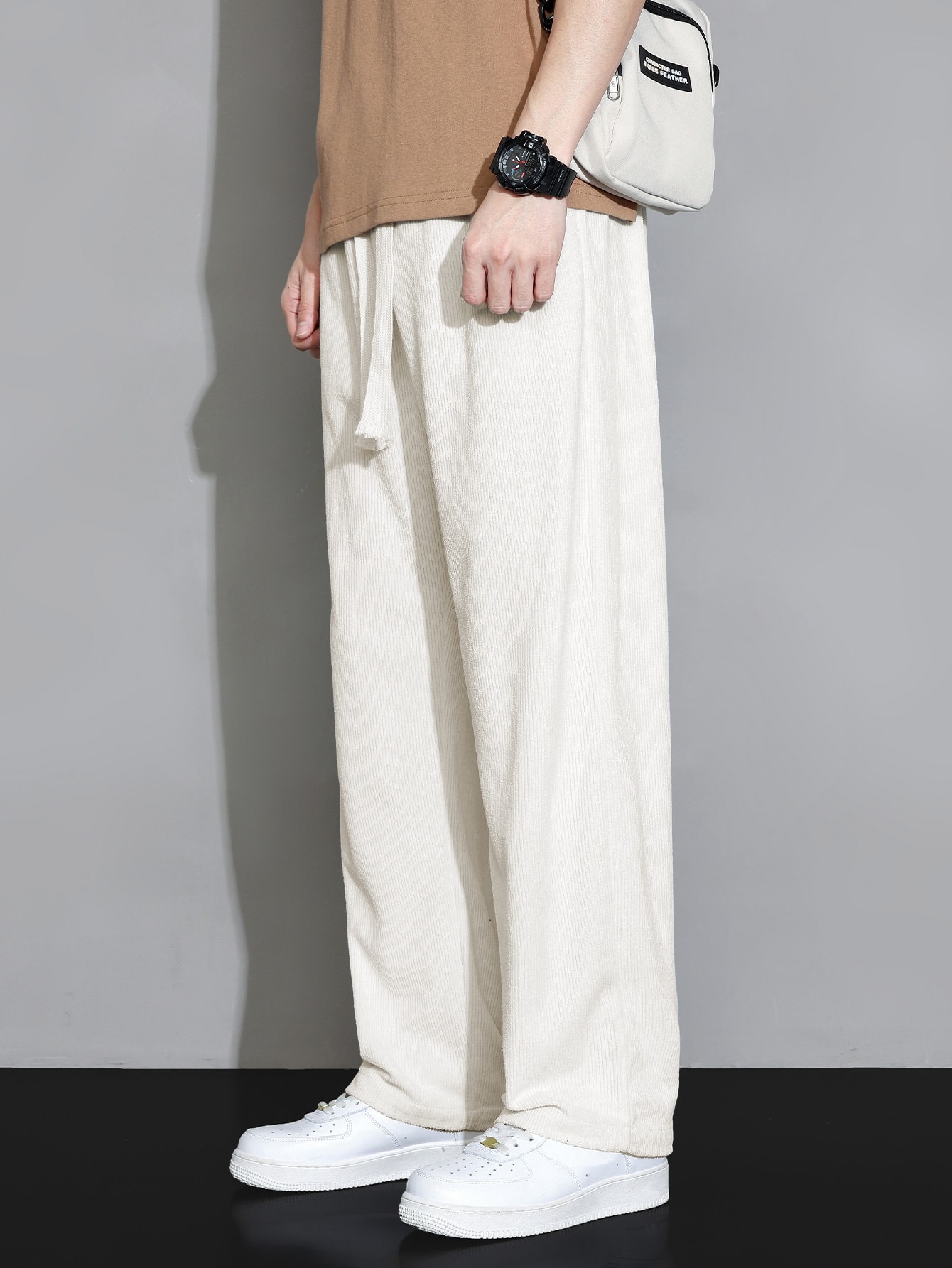 Men Drawstring Waist Straight Leg Corduroy Pants SHEIN USA
