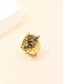 Men Wolf Head Decor Ring - Yellow Gold - View 2