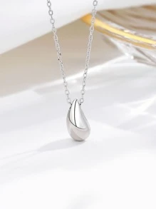 Water-drop Pendant Silver Necklace - Silver - View 2