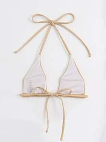 吊脖三角杯比基尼上衣 - 卡其色 - 查看 2
