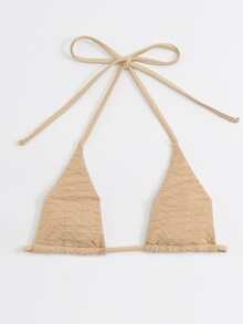 吊脖三角杯比基尼上衣 - 卡其色 - 查看 3