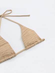 吊脖三角杯比基尼上衣 - 卡其色 - 查看 4