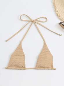 吊脖三角杯比基尼上衣 - 卡其色 - 查看 5