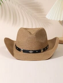1 Thắt Lưng Nữ Trang Trí Mũ Rơm Boho - Màu Khaki - Xem 2