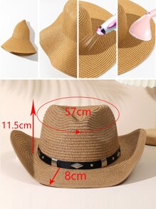 1 Thắt Lưng Nữ Trang Trí Mũ Rơm Boho - Màu Khaki - Xem 3