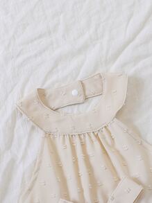 SHEIN Baby Swiss Dot Layer Hem Belted Halter Dress - Apricot - View 3