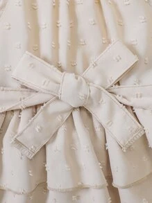 SHEIN Baby Swiss Dot Layer Hem Belted Halter Dress - Apricot - View 4