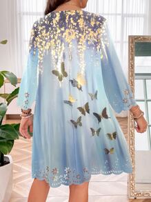 SHEIN LUNE Đầm Plus Size Sò điệp Loại bướm Boho - Màu xanh lam - Xem 2